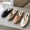 Suojialun 2021 New Women Mules Shoes Fashion Ruffle Flat Heel Slipper Ladies Casuare Slibe On Round Toe Slides Outdoor Home Shoes K78