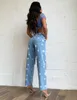 Jeans femininos Mulheres femininas 2022 Trendência de verão Estrela impressão de cintura alta calça de jeans reta de jeans