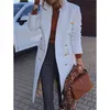 Woolen Coat Women White Pink Khaki Lapel Fashion Slim Tops Autumn Winter Plus Size Temperament Long Blends Jacket GH517 211104