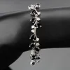 Silver 925 Smycken Charms Armband Kvinnor Dekorera Bröllopsmycken Med Svart Zirkon Vit Stones Presentförpackning