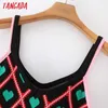 Tangada Vrouwen Elegante Hartpatroon Gebreide Tank Top Mouwloze Backless Female Sweet Tops 7Y17 210609