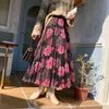 Surmiitro lente zomer 3 lagen lange tule rok vrouwen Koreaanse stijl bloemen mesh hoge taille zon geplooide midi rok vrouw 210712