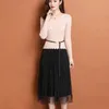 Knit dress women outer wear fashion Korean style stitching mid-length lace skirt casual 210427