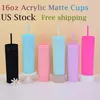 Local Warehouse 16oz Acrylic Matte Tumblers Colored Straight Tumbler Lids Straw Double Wall Plastic double-walled vacuum insulated portable Travel Water Bottles