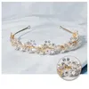 Handgjorda blomma bladband Kvinnor Headpeice Sparkling Crystal Headband Tiara Bride Bröllop Hår Smycken Tillbehör VL