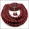 Pulseira brincos colar conjuntos de jóias vermelho imitação pérolas nupcial feminino moda presente casamento clássico colar étnico gargantilha bracel221o