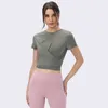 T-shirt a maniche corte da yoga che corre fitness sport casual bandage top da allenamento abiti da palestra da donna camicette camicia