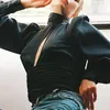 Kadın Bluzlar Gömlek Yaz Balıkçı Yaka Saten Ipek Kadın Bluz Seksi Backless Gömlek Zarif Spirng Uzun Kollu Pileli Tops Bl