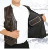 Gilets pour hommes Peau de vache véritable gilet en cuir hommes marron gilet mâle veste sans manches épaisse moto plus taille multi poche Z243d