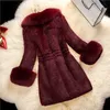 Vinter 2020 Faux Fur Coat Kvinnor Tjocka Outwear Kvinna Lång Fake Fox Fur Collar Jackor för Ladies Slim Elegant Varm Coat Nya Y0829