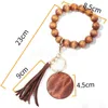 11 colors Wooden Bracelet Keychain with Tassels Keys DIY Wood Fiber Pandent Woodwooden Bead Bangle Key Decorate RRE10829