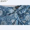 Zevity Women Vintage Totem Floral Print Knotted Design Split A Line Skirt Faldas Mujer Female Back Zipper Summer Vestidos QUN764 210619