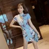 Kinesisk stil qipao klänning kvinnor orientalisk cheongsam retro blommig tryck elegant vestidos kvinnlig sexig smal nattklubb festklänningar