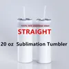 US Stock 20oz Sublimation tumblers مستقيم مدبب فارم أبيض فارم مع غطاء القش 304 فراغ الفولاذ المقاوم للصدأ معزول الكؤوس sippy fy4677