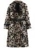 Lautaro Winter Long Leopard Print Warm Fluffy Faux Fur Trench Coat för Kvinnor Långärmad Dubbel Breasted European Fashion 210910