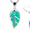 Earrings & Necklace Fashion Leaves Accessories Set For Women Imitation Blue Fire Opal Plant Pendant Wedding Jewelry C3