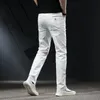 Мужские растягивающиеся джинсы моды мода повседневная стройная пригонка джинсовые брюки белые брюки мужской бренд одежда бизнес для чиносов мужские