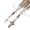 Religione maschile lungo rosario in legno perline croce Cristo Gesù collana pendente 10mm pendenti in legno collana gioielli per le donne uomini