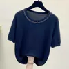 M-4XL plus size Summer thin women sweater pullover short sleeve o neck solid kintting Oversized T-shirt female jumper top 210604