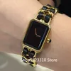 Women's Vintage Fashion Chain Braided Leather Square Bracelet Quartz Watch Rectangle Boyfriend Watch