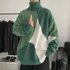 Мужские свитеры мужские зимние мужчины водолазки Sweater 2022 Patchwor Harajuku в корейском стиле высокая шея негабаритная серая палочка для