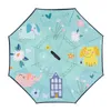 Dzieci Dwuwarstwowa Warstwa Odwrotna Parasol Cartoon Animal Sunscreen Długi Parasol Dla Chłopców Dziewczyny Uchwyt Darmowe 211124