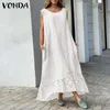 Women'Summer SundrVintage Lace Patchwork Asymmetric Party DR2021 Vonda Beach Dresses Bohemian Vestidos Plus Size Robe X0529