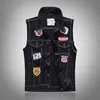 Ny 2021 Denim Vest Men Punk Rock Gör gamla hål Cowboy Black Jeans Waistcoat Fashion Men Motorcykel Stil Ärmlös Jeans Jack