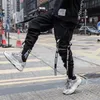 2021 Joggers lastbyxor för män Casual Hip Hop Hit Färgficka Manliga byxor Sweatpants Streetwear Ribbons Techwear Pants X0611