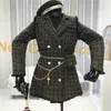 Nouveau fil d'or Plaid costume manteau femmes cranté Double boutonnage plume gland garniture mince Tweed veste avec sac de ceinture 2021 Women8653708