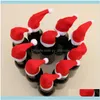 Festlig festtillbehör Hem Garden10pcs Santa Claus hattar Vinflaska Er Presenthållare Xmas Mini Elf Hat Navidad Decor Year Christmas Decora