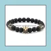 Perlé, Brins Bracelets Bijoux Femmes Hommes Micro Pave Cz Zircone Roi Couronne Charme Bracelet Pierre Naturelle Perle Cadeaux De Noël Drop Deliver