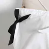 TWOTWINSTYLE Camicia corta da festa sexy per donna con scollo a V manica lunga con lacci Bowknot camicetta bianca moda estiva femminile 210517
