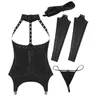 3 Pcs Femmes Ouvert Entrejambe Lingerie Ensemble Halter Cou Buste Soutien-Gorge Crotchless En Cuir Verni Érotique Sexy Costume Cosplay Body Outfit Bras S337R