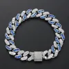 Blue And White AAA Cubic Zirconia Paved Bling Iced Out Round Cuban Miami Link Chain Bracelets For Men Hip Hop CZ Rapper Jewelry