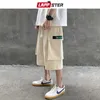 Lappster Men Ins Корейский мод Cargo Corts Summer Black Pocket Многофункциональные обрезанные брюки Streetwear Photshorts 5XL 210716