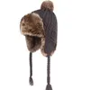 HT2206 Grube ciepłe zimowe kobiety douszkowe futro królika damskie z dzianiny rosyjskie kapelusze z warkoczem wiatroszczelnej klapy