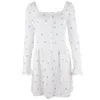 Woman Cherry Print Dress Long Sleeve Buttons Square Collar Mini Lolita Style Butterfly Cute Female Clothes White Casual Dresses5339624