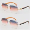 307 C Decoration Square Rimless Wood Shape Face Sunglasses Vintage Carving Lens Black Inside Orange Wooden Glasses Gold Metal Frame Eyewear arving en