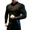 Açık Gri Hızlı Kuru Koşu Gömlek Uzun Kollu Sıkıştırma Gömlek Gym T-Shirt Spor Spor Bisiklet Fermuar Erkekler Rashgard