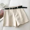 Fashion Solid Korean Belt High Waist Women Shorts Causal Spring Wide Leg Short Bottoms Ropa Para Mujer 6E652 210603