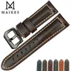 Maikes New Design Vintage Cow Leather Watch Band 20mm 22mm 24mm 26mm Klocka Tillbehör Brun Vaktband för Panerai Watch Strap H0915