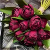 Artificial Peony Bouquet Silk Flowers Fake Leaf Home and Wedding Party Decoration 6Colors for Select4643997