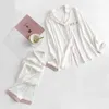 QWeek Seidenpyjama für Damen, Sommer-Nachtwäsche, zweiteiliges Set, Herz-Stickerei, Heimkleidung, Pyjama, Langarm, Nachtwäsche 210809