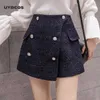 Korean tweed shorts skirts autumn winter women's irregular slim shorts elegant double breasted fake pockets shorts 210712