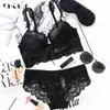 Lace Lingerie Sets Plus Size 36 38 40 Ultrathin Sexy Underwear Set Women Cotton Comfortable Brassiere Black Push Up Bras 211104