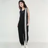 [Eam] Loose Fit Svart Striped Mönster Kvinnor Jumpsuit Hög Midja Pocket Stitch Pants Fashion Spring Summer 1DD516001 21512