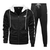 Men Casual Sets Jogger Tracksuit Men Brand Patchwork Zipper Sweatshirt Hooded +2PC Sweatpants Fashion Slim Sport Suit Clothing 210603