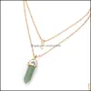 Pendant Necklaces & Pendants Jewelry Fashion Womens Necklace Gold Chain Natural Stone Hexagonal Column Statement Chokers Quartz Healing Crys