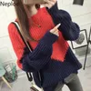 Korean Tjock Loose Plus Size Sweaters Women Invierno O Neck Patchwork Student Pullovers Höst Wild Ladies Topp 46018 210422
